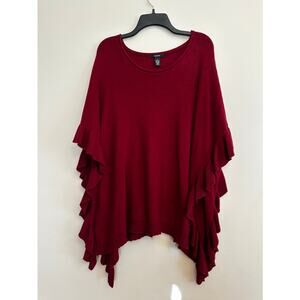 Alfani Burgundy Ruffle Sleeve Poncho Sweater Top L XL